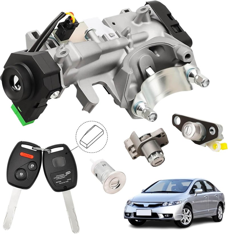 RAMATA 06350-SAA-G30 Ignition Switch Lock Cylinder with Key (with Blank Chip) Compatible with 2009 2010 2011 Honda Civic, Replace # 35100-SDA-A71 (Ignition Chip: 46,Frequency: 313.8Hz) - Image 1
